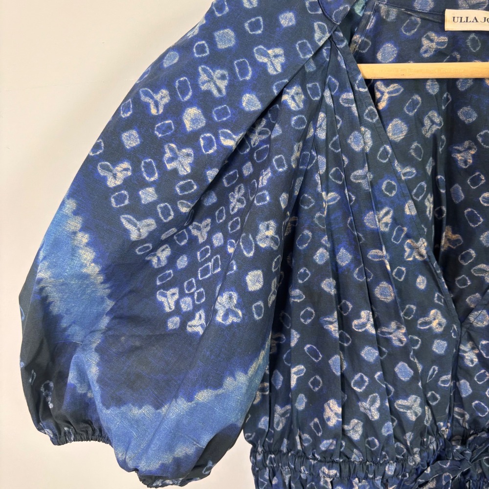 Ulla Johnson Womens Blouse Sz 2 Blue Puff Sleeve Cotton Shirt Cottagecore - Picture 5 of 10